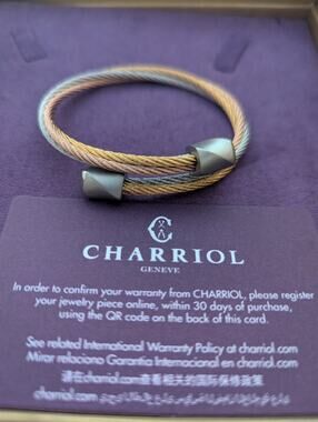 Charriol Twist 3-Tone Steel PVD Celtic Triquetra Bangle Bracelet New NIB
